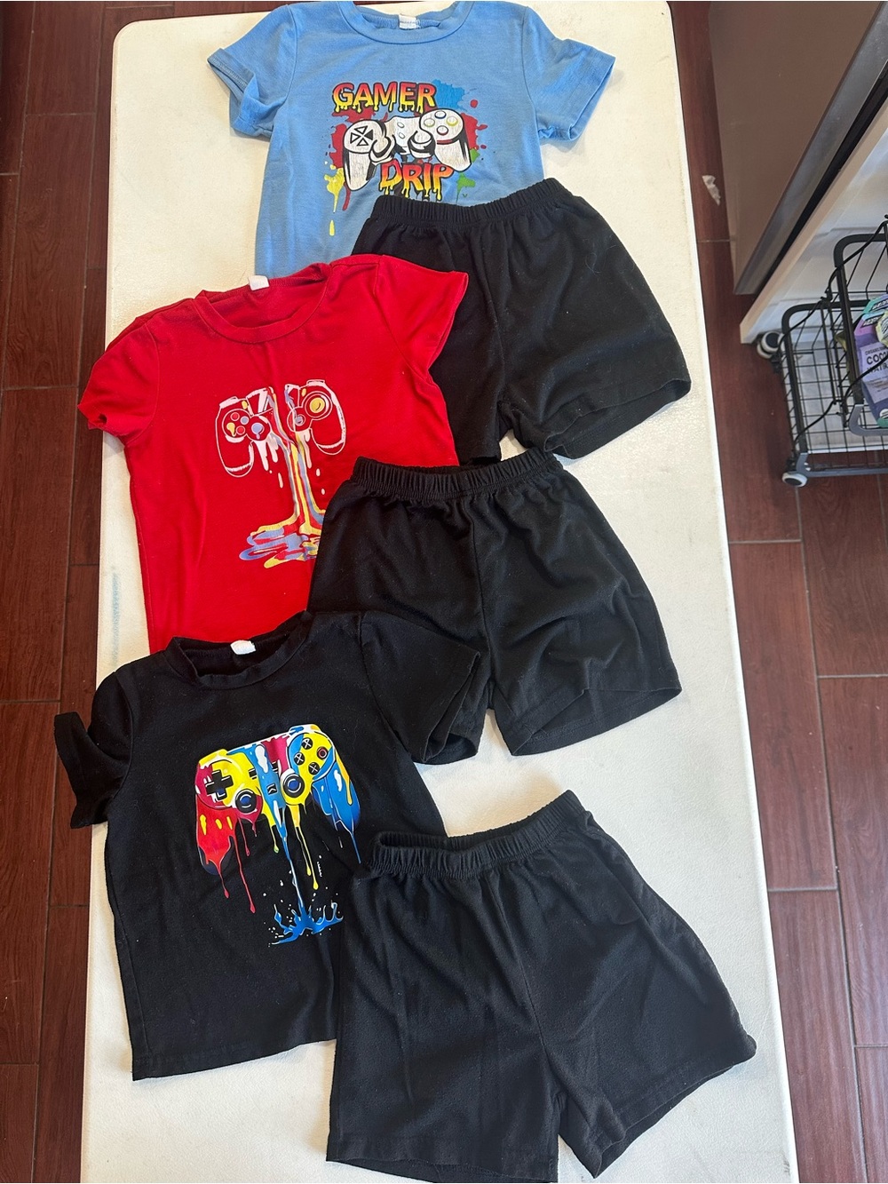 Graphic Gamer Tee & Black Shorts Sets -Blue, Red, Black